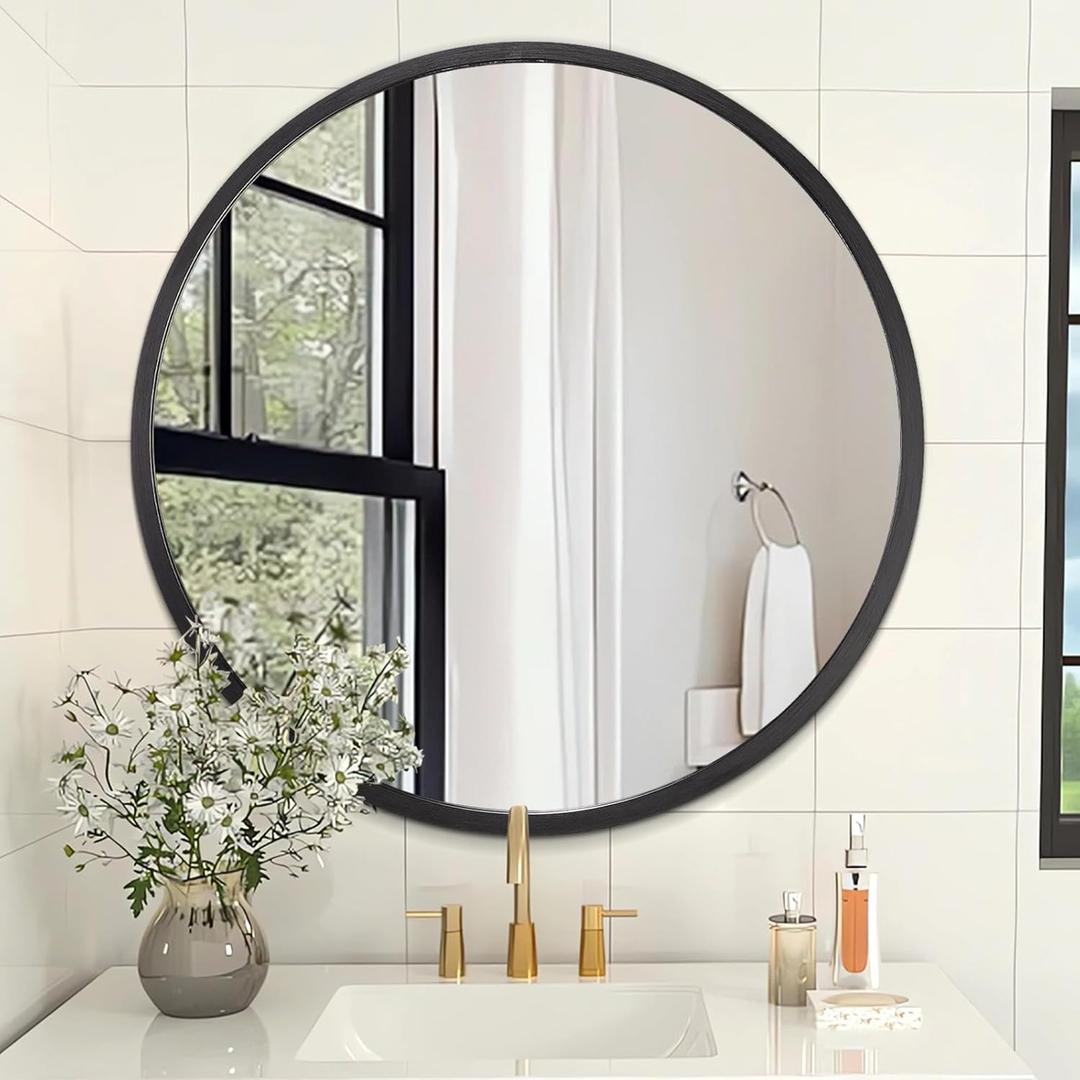 AOAOPQ Black Round Mirror for Wall Small Round for Bathroom Entryway Living Room Hallway Matte Tempered Glass Frame Mirrors Anti Rust Hangs Tempered Glass for Bedroom Entry Dining Room