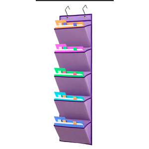Wall Mounted Hanging Mail Organizer Back to School Paper Organizer File Holder for Classroom Office Organization (5 POCKETS-GREY)