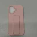 LAUDTEC Silicone Kickstand Case Compatible with iPhone 16, Vertical and Horizontal Stand Hand Strap Metal Kickstand Cover, Flexible Soft Liquid Silicone Stand Case for iPhone 16 (Pink)