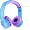 LilGadgets Connect+ Wired Kids Headphones for School with Microphone, Noise & Volume Limiting On-Ear Headset with Cord, SharePort Technology & SoftTouch Padding, Blue/Purple, Kids Headphones with Cord
