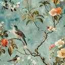 Light Blue Green Vintage Bird Cream Orange Flowers Peel and Stick Wallpaper Contact Paper Vintage Vinyl Stick on Wall Paper for Bedroom Bathroom Kitchen Cabinet Renter Friendly (17.7" x 118")