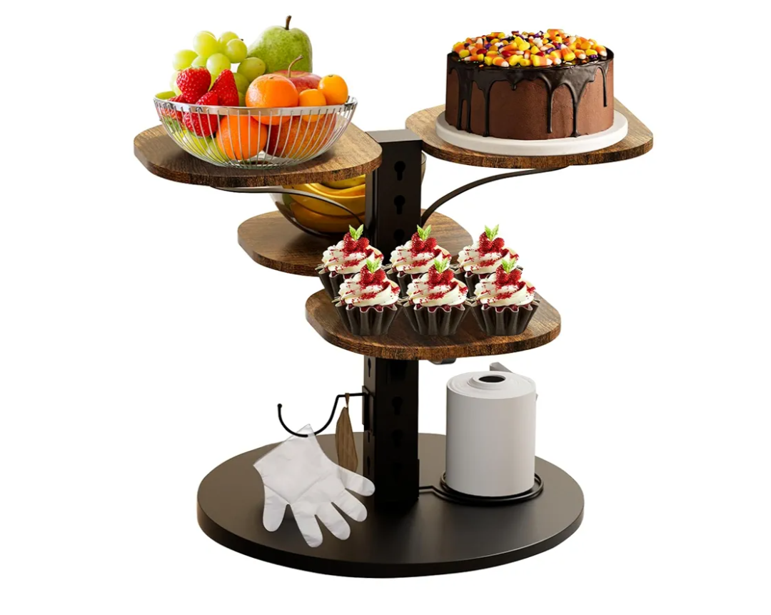 Cupcake Stand, 4 Tier Cupcake Tower Stand for 50 Cupcakes with Tiered Tray, 360° Rotatable Wooden Dessert Table Display Stands for Party Weddings Birthday Baby Shower