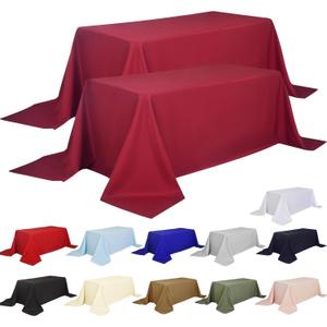 2-Pack 90x156 inch Burgundy Table Cloths, Solid Stain and Wrinkle Resistant Oblong Tablecloth, Premium Plain Weave Polyester Fabric Rectangle Table Linen Covers for Hotel, Banquet