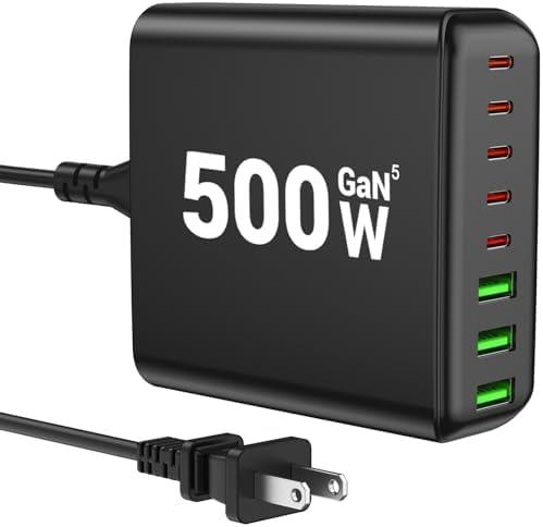 500W USB C Charger Block, 8-Port USB C Charging Station Fast Charging PD 120W PC Laptop Charger Adapter Compatible with MacBook Pro/Air/All iPad,DELL, iPhone 16/15/14/13/Pro Max/Galaxy (Black)