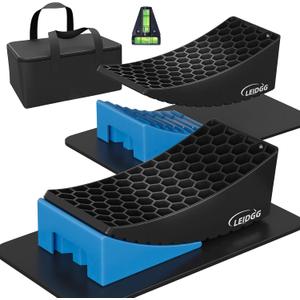 2Packs RV Leveling Blocks System Kit Camper Leveling Blocks for RVS Trailer with Carrying Bag, Anti-Slip Mats, T Bubble Level Up to 35000 LBS Blue