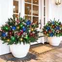 Christmas Urn Filler with Lights, Prelit Christmas Pot Fillers Outdoor Front Porch, Battery Operated Xmas Planters for Front Porch with Multi-Color LED Lights, Set of 2 Christmas Decor