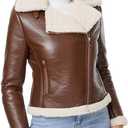 DIASHINY Women's Faux Shearing Fur Winter Coat Warm Thick Fur Lined Faux Leather Jacket