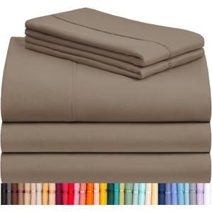 LuxClub 5 PC Split King Sheet Set, Deep Pockets Wrinkle Free Cooling Bed Sheets Hotel Bedding for Women, Men, Includes 2 Fitted Sheet, 1 Flat Sheet and 2 PillowcasesSoft Dark Khaki