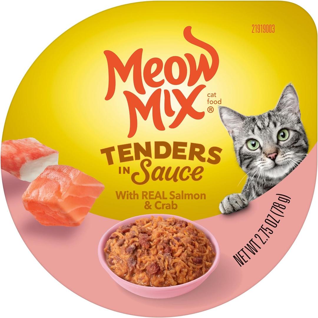 Meow Mix Tenders in Sauce Wet Cat Food, Salmon & Crab, 2.75 Ounce Cup (Pack of 12), BBD 09/20/2027