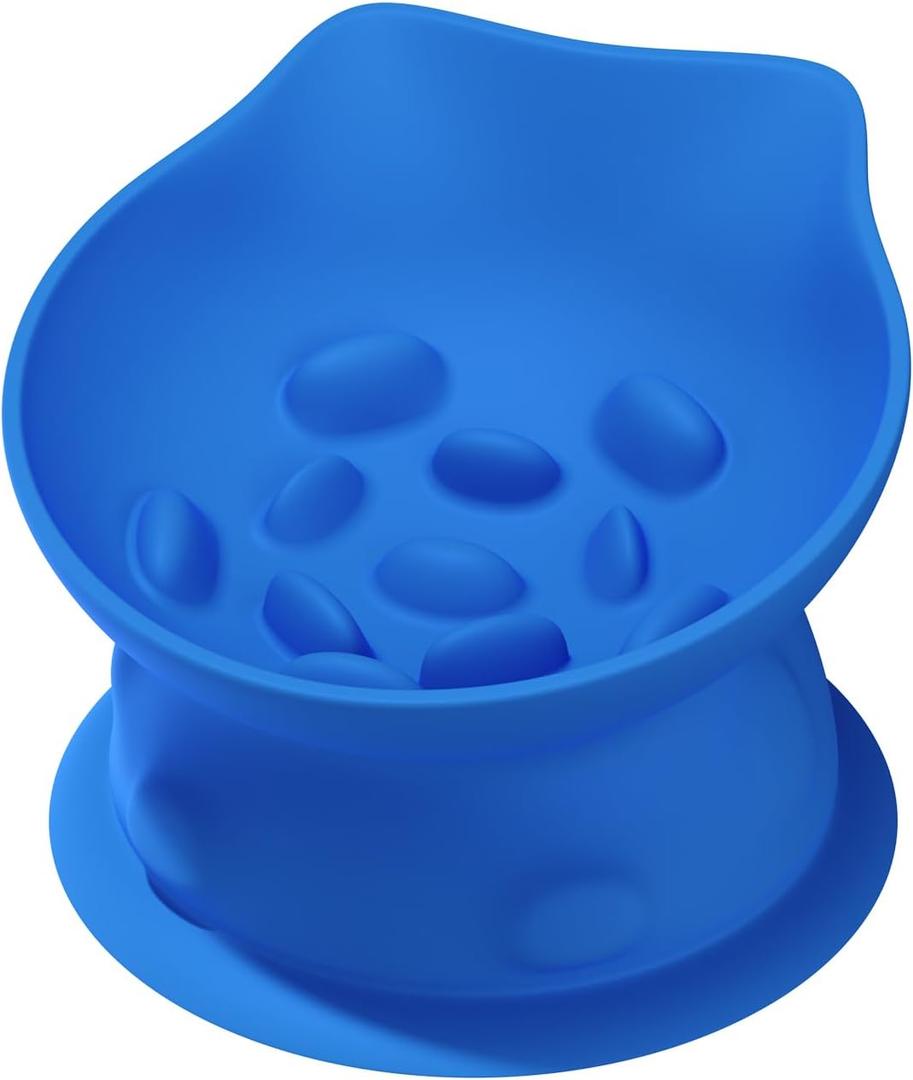 Slow Feed Cat Bowl, Elevated Cat Food Dish with Tilted Design, Dual-Use for Dry and Wet Food, Anti-Vomit, Anti-Choking, Easy to Clean (Big, Blue)