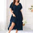 SCOMCHIC Women's Plus Size Wedding Guest Cocktail Dresses Sweetheart Neckline Ruffle Sleeve A Line Maxi Dress (Blue, XXL)