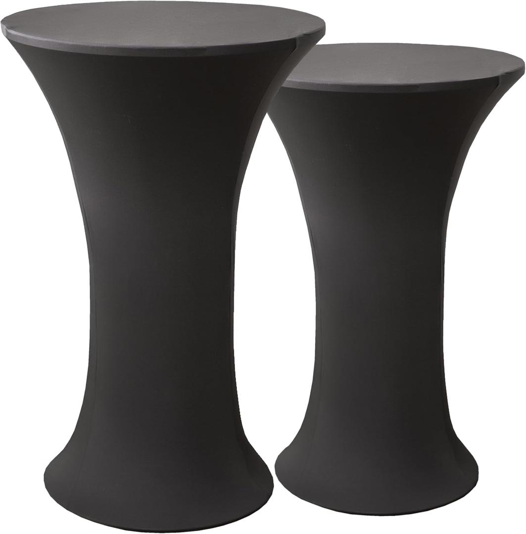 2 PCS 24x43 Inch Round Cocktail Table Covers, High Top Elastic Wrinkle Resistant Spandex Fitted Tablecloths, Highboy Stretch Bar Table Cloths for Party Banquet Bistro Pub Restaurant Black