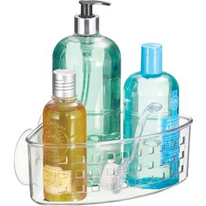 iDesign Plastic Suction Cup Corner Shower Basket for Bathroom Storage - Clear - Made in USA
