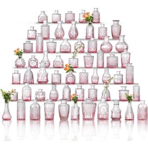 Glass Bud Vase Set of 60 - Small Vases for Flowers in Bulk - Assorted Vintage Crystal Vases for Flowers, Table Centerpieces (Pink, 60 Pcs) Glass Bud Vase Set of 60 - Small Vases for Flowers in Bulk - Assorted Vintage Crystal Vases for Flowers, Table Centerpieces (Pink, 60 Pcs)