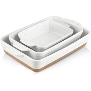 HVH Baking Dish Set, 9x13 Baking Dish, Large Casserole Dish Set, Ceramic Lasagne Pan Deep, Baking Dishes for Casseroles 13 x 9, Ceramic Bakeware Set of 3, Farmhouse Style (White)