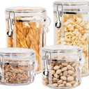 Oggi 4pc Clear Canister Set with Clamp Lids & Spoons - Airtight Food Storage Containers, Ideal for Kitchen & Pantry Storage of Bulk, Dry Food Including Flour, Sugar, Coffee, Rice, Tea, Spices & Herbs
