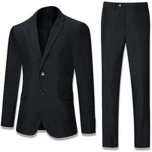JIKHONEY Men\'s Suit Slim Fit 2 Piece Suits for Men, Two Button Blazer Jacket Pants Set with Tie for Wedding Business Dinner 3X-Large, Black