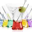 BENETI European Made Colored Martini Glasses Set of 6 Stemless Cocktail Glasses - 8 Oz, Dishwasher Safe, Crystal Glass Cups for Partys