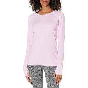Amazon Essentials Women's Brushed Tech Stretch Long-Sleeve Crewneck Shirt (Available in Plus Size) (Pink, M)