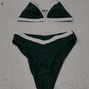 SUUKSESS Women Triangle High Cut Bikini Sets Sexy High Waisted 2 Piece Swimsuit (Medium, 57 Green White)