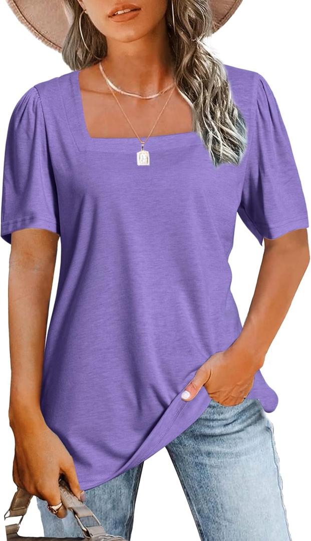 JomeDesign Womens Tops Casual Short Sleeve Square Neck Shirts Puff Sleeve Tshirts Loose Casual Blouse Summer Tee (Medium, Light Purple) JomeDesign Womens Tops Casual Short Sleeve Square Neck Shirts Puff Sleeve Tshirts Loose Casual Blouse Summer Tee (Medium, Light Purple)