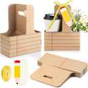 24 Set Christmas Teacher Appreciation Gifts 2 Cup Drink Carrier with Greeting Card Ribbon Disposable Cup Holders with Handle for Halloween Thanksgiving Christmas Party Favors(Brown)