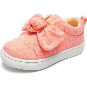 FUNKYMONKEY Girls Sneakers Lightweight Cute Bowknot Casual Walking Shoes for Toddler/Little Kids (Orange)