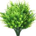 8 Bundles Outdoor Artificial Boxwood UV Resistant Fake Stems Plants, Faux Plastic Greenery for Indoor Outside Hanging Plants Garden Porch Window Box