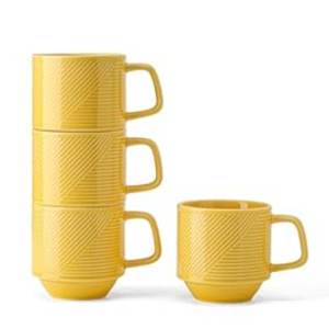 Stackable Coffee Mugs Set: 13 oz Ceramic Stacking Cups for Cappuccino Latte Tea - Microwave Safe Mug for Home & Office - 4 PCS, Yellow