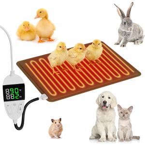 Pet Heating Pads for Cats, Small Animal Heating Pads, Chicken Heating Pad with Digital Thermostat & Timer, 11.7x15.7in, Anti-Bite/Chew Cord, Outdoor Waterproof Mat for Reptiles, Rabbits