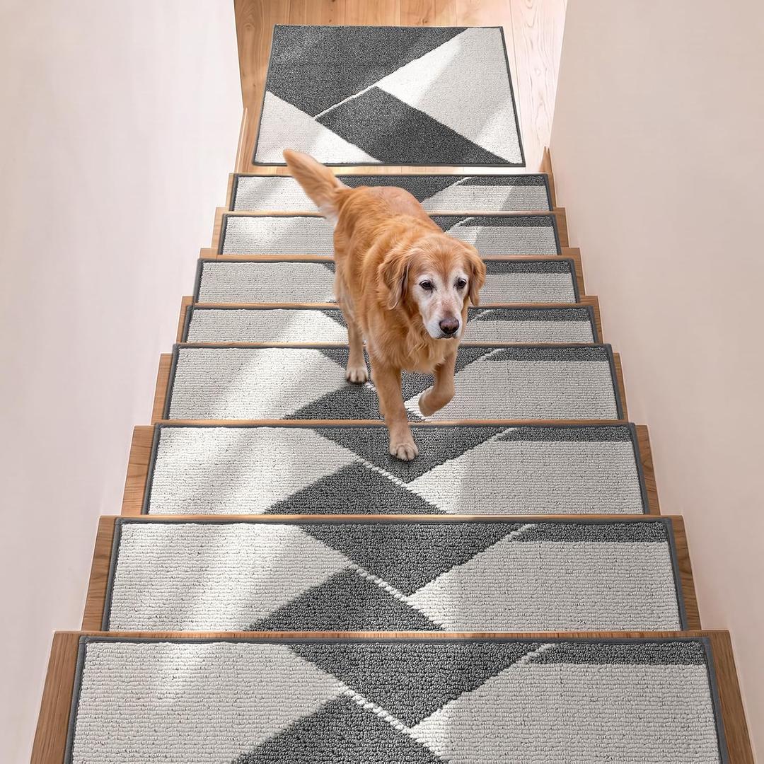 Stair Treads for Wooden Steps - Non Slip Carpet Stair Treads 15PCS Grey