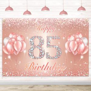 Happy 85th Birthday Banner Backdrop - 85 Birthday Party Decorations Supplies for Women or Men - Rose Gold 4 x 6ft