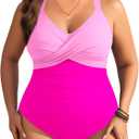 Aqua Eve Plus Size One Piece Swimsuit - Women's Tummy Control Bathing Suit Retro Full Coverage Swimwear 2025 (Hot Pink, 14W)