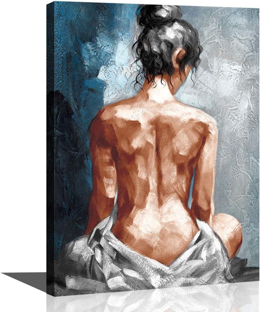 Canvas Wall Art for Bathroom Bedroom Decor Abstract Sexy Nude Woman Black White Blue Framed Wall Art Girls Room Decoration Modern Gift for Woman