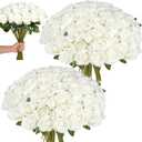 White Roses Artificial Flowers Bulk, 52Pcs Fake Roses Flower Arrangement, DIY Silk Flowers Roses Bouquet, Realistic Faux Artificial Roses for Mother's Day Home Table Decor