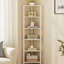 TUTOTAK 6-Tier Corner Bookshelf,Corner Shelf for Small Space, Narrow Display Corner Shelf Stand with Storage Rack, for Living Room, Bedroom, White BS05BW006