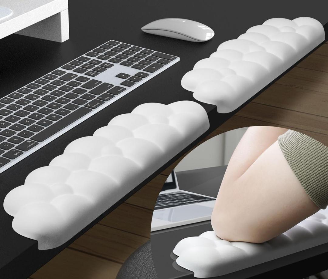 JIKIOU Leather L-Shaped Desk Elbow Pad for Desk, Cute Cloud Memory Foam Elbow Support Padding with Non-Slip, 2 Pack Ergonomic Desk Edge Cushion, Wrist Comfort Support for Office Home White