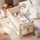 4 in 1 Baby Bassinet,Pack and Play,Bedside Crib Sleeper,Baby Bassinets Bedside Sleeper with Diaper Changer, Mosquito Net,Bottom Storage and Toy Bar for Newborn to Toddles (Beige)