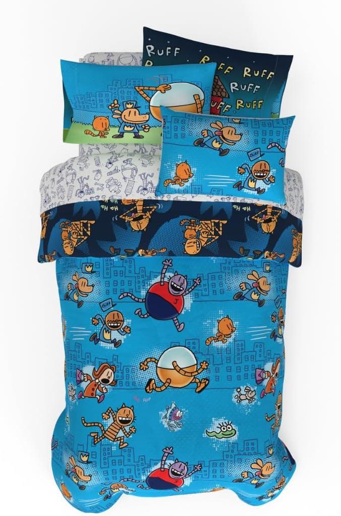Franco Dog Man Supa Book Kids Bedding Super Soft & Cozy Reversible Microfiber Comforter and Sheet Set with Sham, 5 Piece Twin Size, (Officially Licensed Product)