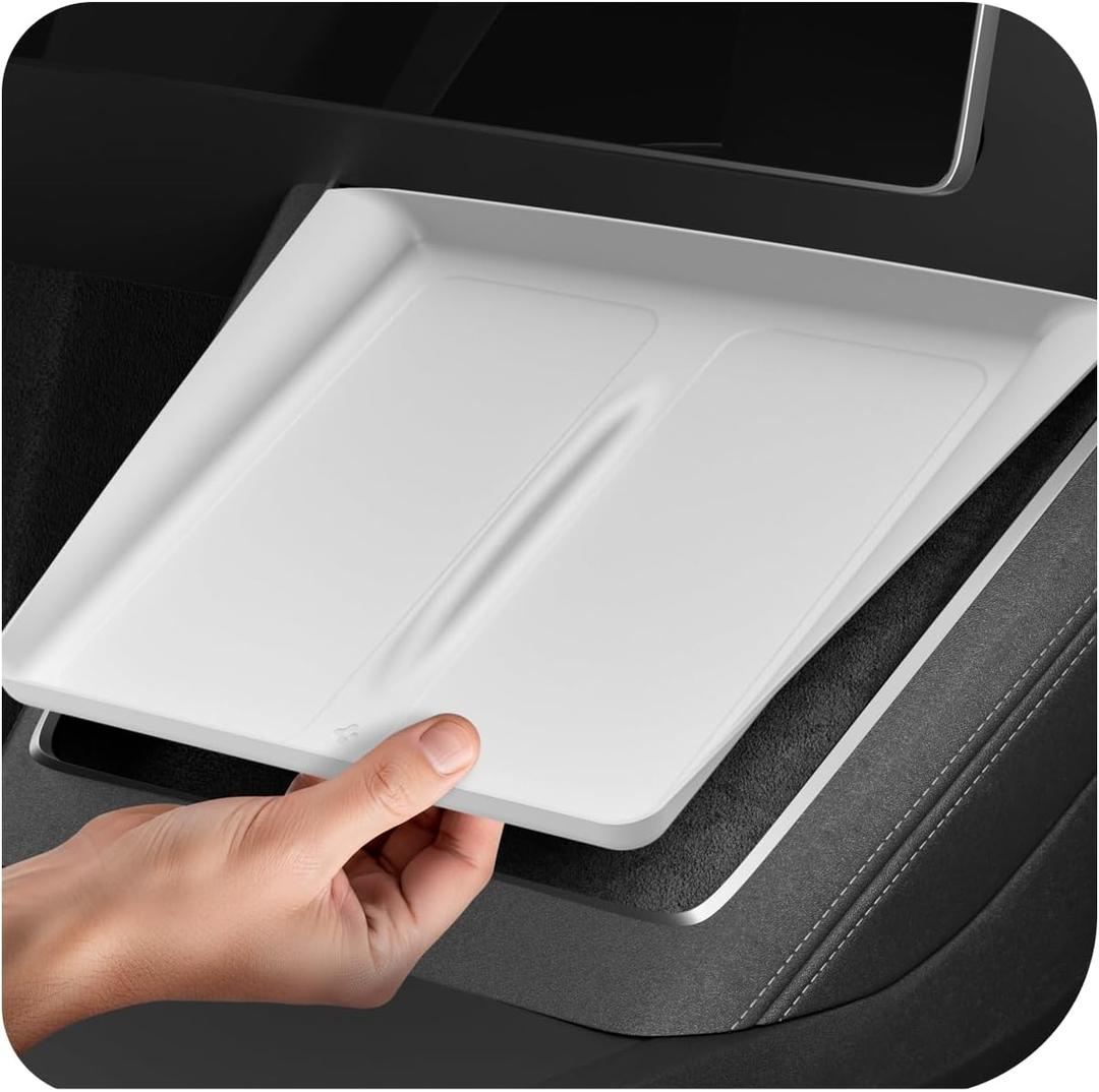 Spigen Ultra-Thin Wireless Charging Pad [Unobstructed Charging] Protective Silicone Mat Cover Accessories for 2025-2026 Tesla Model Y Juniper Premium/Performance - White