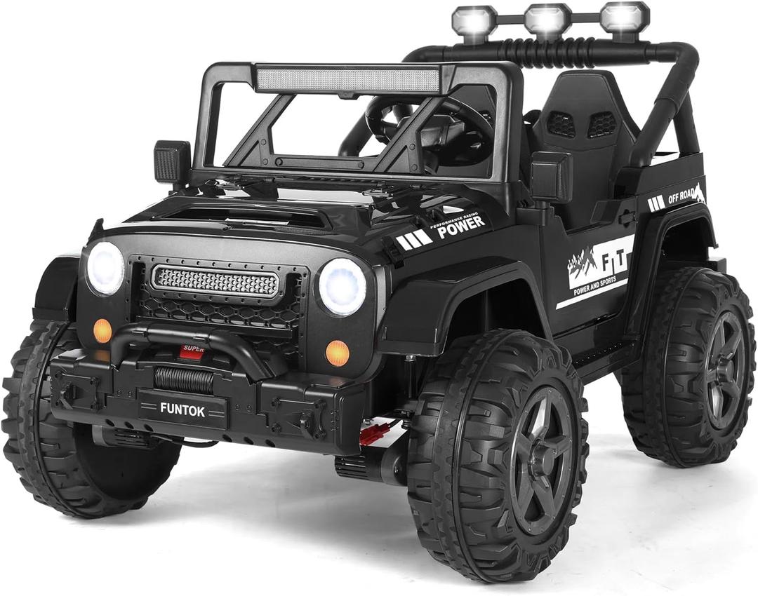 24V Ride On Toy for Big Kids, 2 Seater 4WD Battery Powered Electric Car w/Remote Control, 4x200W Motor, Truck Bed Storage, LED Headlights, Music Player, Bluetooth, Gifts for Boys Girls (Black)