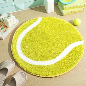 Funtery Tennis Ball Round Rug 25.6 Inch Tennis Ball Area Mat Sports Themed Carpet for Bathroom Bedroom Living Room Floor Chair Rooms Decor
