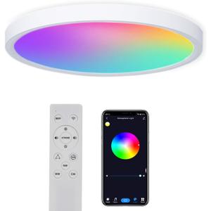 Smart LED Ceiling Lights RGBCW Color Changing Ceiling Light Compatible with Alexa Google Home Flush Mount Ceiling Lamp 24W Time Scheduler Dimmable for Living Room, Bedroom