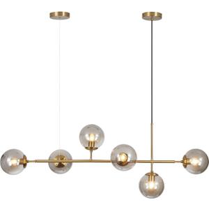 KCO Lighting 6-Light Modern Globe Sputnik Chandelier Brass Gold Linear Pendant Chandelier Lighting Smoke Glass Dining Room Chandelier Mid Century Sputnik Island Lights for Kitchen Living Room
