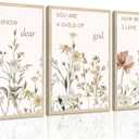 3 Pcs Flower Canvas Wall Art Vintage Floral Sentence Painting Picture Poster, Wildflower Canvas Print Artwork, Boho Girl Nursery Decor for Living Room,Bedroom,Office Wall Decoration (16*24 in(Unframed))