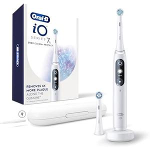 Oral-B iO Deep Clean + Protect Rechargeable Electric Toothbrush, White with a iO Series 7 Toothbrush, 2 Replacement Brush Heads, and a Charging Travel Case