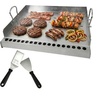 Universal Stainless Steel Flat Top Griddle Insert for Gas & Charcoal Grills Nonstick, Even Heating & Easy Clean, Includes Turner & Scraper, Ideal for Outdoor BBQ, Tailgating & Camping, 23" x 16"