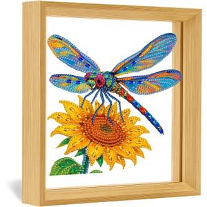 2 x Eiflow Tabletop Diamond Art with Wood Frame, Desktop Diamonds Painting Kit for Adults Dragonfly, DIY Acrylic Gem Art Painting on Stand Board Kit