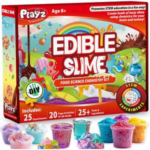 Playz Edible Slime Candy Making Science Kit for Kids Ages 8-12 Years Old - Food Science Chemistry Kid Science Kit with 25 Experiments to Make Slime Chocolates, Educational Science Kits for Boy & Girls
