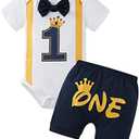 MOMMY'S NEW MAN Baby First Birthday Outfit Boy Short Sleeve Gentleman One Year Old Romper + Shorts Cake Smash Bodysuit Set , size 12/18 months